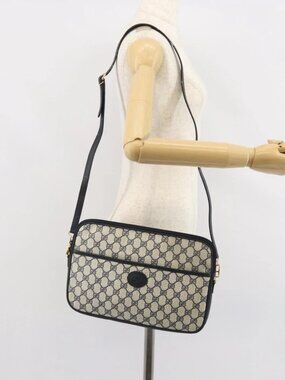 GUCCI GG Supreme Shoulder Bag PVC Navy Gold 004 89 0262 Auth yk20163